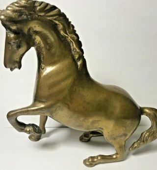 Antique / Vintage Brass - Horse / Very Heavy 6 " Tall X 6 " D - 1 Lb 14oz