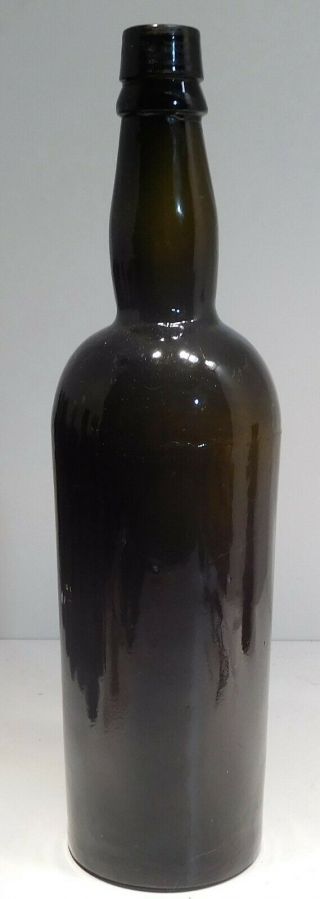 C1870 Dark Green (black Glass) 3 Mold Quart Whiskey Bottle