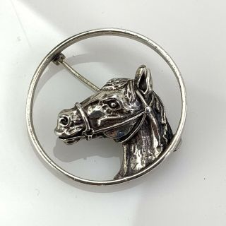 Vintage Signed Beau Sterling Silver Horse Brooch Pin 1.  25”