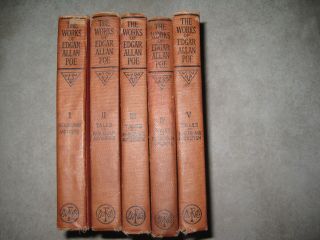 Vintage 1904 The Of Edgar Allen Poe Ed Funk & Wagnalls Vol 1 2 3 4 5 Book