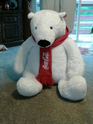 Collectable Giant 30 " Coca Cola Polar Bear Plush Stuffed Animal White Red Scarf