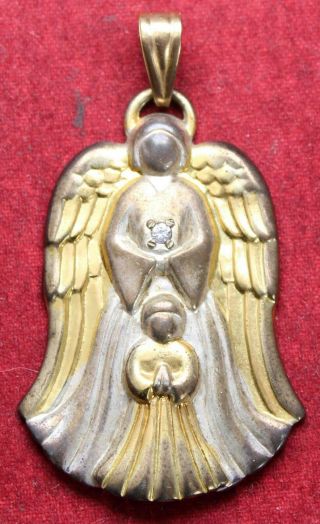 Gorham Sterling Silver Guardian Angel Pendant W/ Gold Wash
