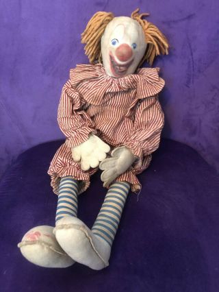 VINTAGE BOZO THE CLOWN PLUSH DOLL WITH Cloth Face HEAD 1950s 3