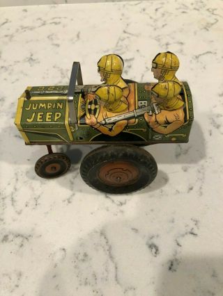 Vintage Marx Jumpin Jeep,  Tin Litho Wind Up Toy,  Complete Light Wear