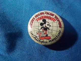 Orig 1930s Mickey Mouse Advertising Pinback For Freihofers Perfect Bread