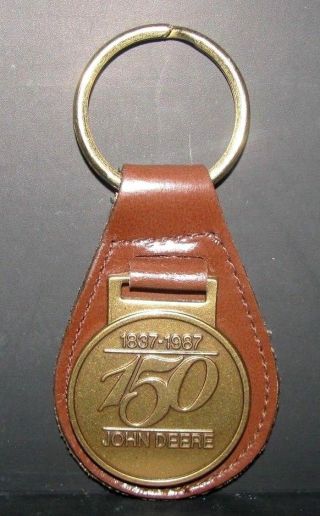 John Deere 1837 - 1987 150 Years One Bottom Steel Plow Brass Leather Key Chain jd 2