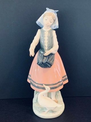 Vintage Lladro Porcelain Figurine,  Girl Feeding Duck,  Made In Spain,  No Box