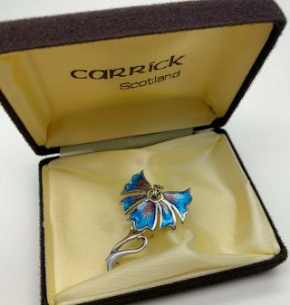 Vintage Carrick Jewellers Silver Enamel Art Nouveau Orchid Design Brooch/pin