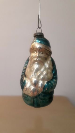 Rare Antique Vintage German Glass Figural.  Blue Santa.