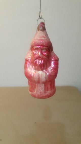 Unusual Antique Vintage German Glass Figural.  Pink Santa.