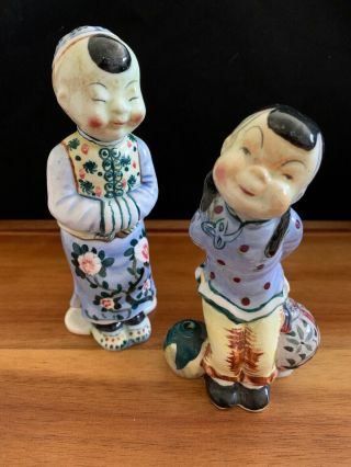 Pair Vintage Asian Man & Woman Figurines Japan Hand Painted Ceramic