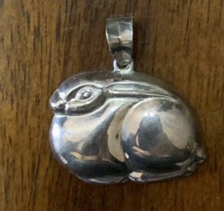 Puffy Handmade 925 Sterling Silver 3 - D Bunny Rabbit Pendant Necklace 18” 19.  4g