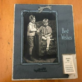1926 Best Wishes Calendar Picture Frame With Picture Of Two Children