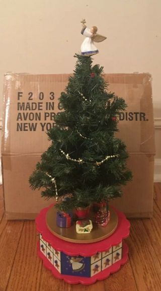 Vintage Avon Christmas Is Coming Advent Musical Revolving Christmas Tree W/box