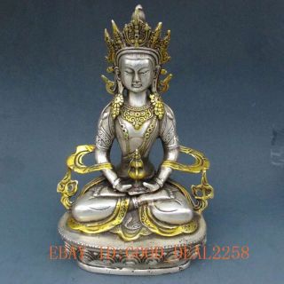 Chinese Silver Bronze Gilt Tibetan Buddhism Statue - White Tara Buddha