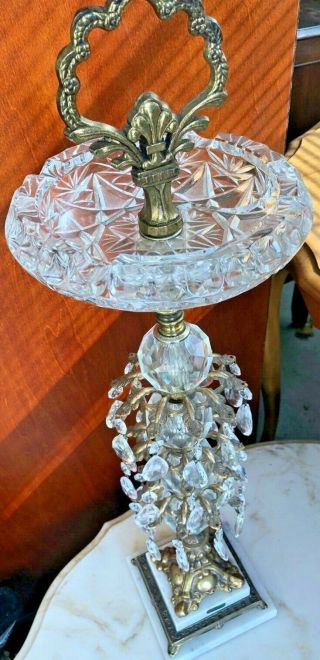 Vintage Tall Ashtray Stand W/ Marble Base Leaded Crystal Made In Italy