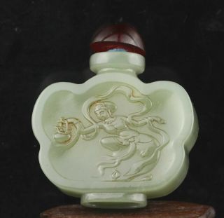Chinese Old Natural Hetian Jade Hand - Carved Snuff Bottle 2.  2 Inch