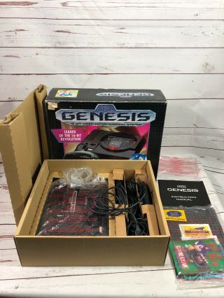 Vintage Sega Genesis System With Controllers And Sonic Hedgehog Box