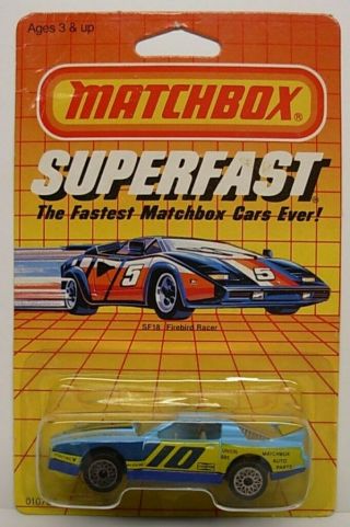 Matchbox Sf18 Firebird Racer,  Two - Tone Blue Body,  Blue Base,  Small Sf Wheels.  294