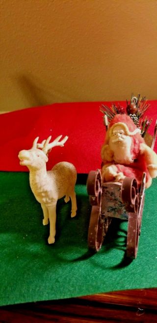 Antique Santa With Sleigh And Reindeer