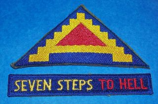 Post Ww2 German Made Bevo 7th Army Patch,  Seven Steps To Hell Tab