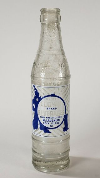 Clown Beverages Vintage Glass 7 Oz.  Soda Bottle Mclaughlin Rock Island,  Il