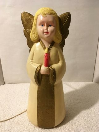 Vintage Union Products Angel Blow Mold Lighted Christmas 13 " Holding Candle
