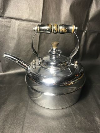 Vintage 30s Simplex Patent Solid Copper Chromed Whistling Tea Pot Kettle England