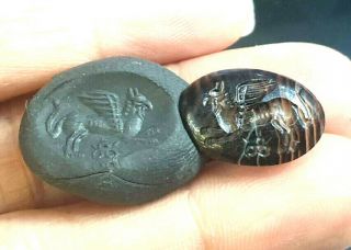 Rare Ancient Eye Agate Intaglio Mythical Flying Griffin Signet Engraved Bead