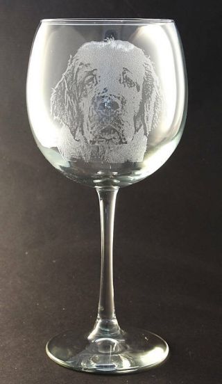 Etched Clumber Spaniel On Large Elegant Wine Glasses - Set Of 2