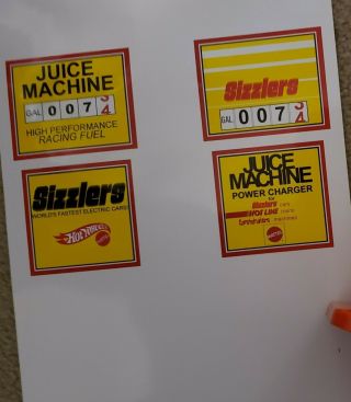 Sizzlers Juice Machine Stickers Decals Enough For 2 Hot Wheels