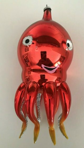 Vintage Blown Glass Red Octopus From Italy 6 "