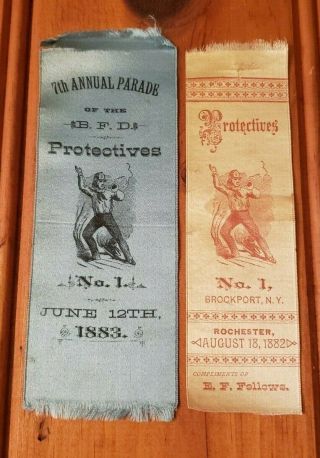 (2) Brockport Ny Fire Department Ribbon Protectives 1882 1883