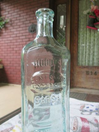 Hood ' s of Lowell Mass Sarsaparilla Bottle,  Aqua 9 