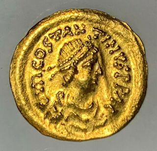 ANCIENT BYZANTINE GOLD COIN; TIBERIUS CONSTANTINE TREMISSIS 578 - 582 AD; SCARCE 2