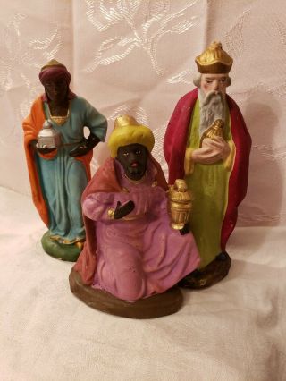 Set Of 3 Antique Germany Paper Mache Nativity Three King Figurines