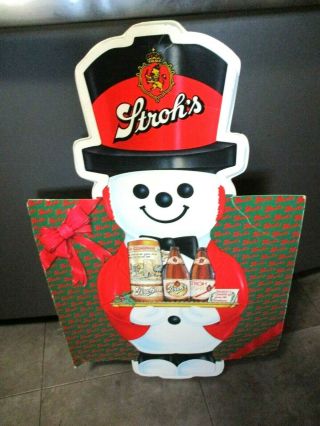 Vintage Strohs Beer Snowman Strohman Wall Sign Christmas Double Sided Present