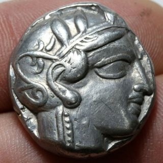 Ancient Greek Coin Attica Athens Owl Silver Tetradrachm - Test Cut - 450 Bc