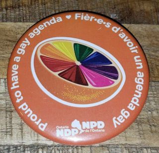 Gay Pride Rainbow Authentic Democratic Party Of Canada Button/pin Ndp