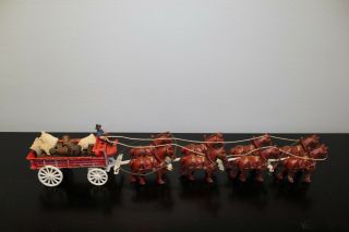 Vintage Cast Iron Horse Drawn Beer Wagon,  8 Clydesdales,  Barrels,  Bags