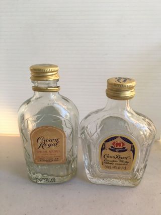 Crown Royal Special Reserve Canadian Whisky 50ml 2 Mini Empty Glass Bottles