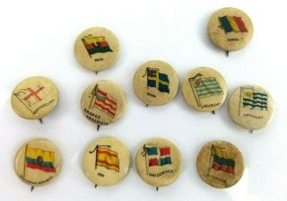 Set Of 11 Old Sweet Caporal Cigarette And American Pepsin Gum Flag Pins