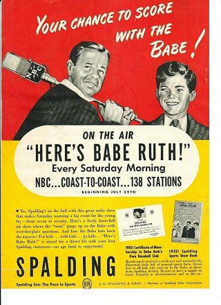 Vintage Wwii 1944 Babe Ruth Spalding Radio Ad,  Ocean City Reels Ad