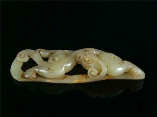 Antique Old Chinese Nephrite Celadon Jade Pendant Netsuke Dragon Auspicious
