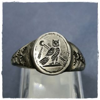 Owl Of Athena Ancient Silver Greek - Roman Ring 6,  04 G