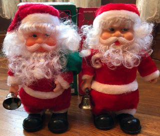 2 Vintage Musical Walking Santa Claus Toy Ringing Bell 1970 ' s,  Box Wrk 3