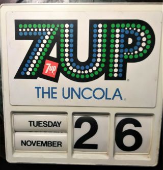 7 - Up Calendar Soda Advertising 7 Up Sign 8 " X 8 " Made By Everbrite Vintage