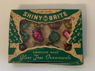 Box Of 12 Miniature Vintage Shiny Brite Glass Christmas Tree Ornaments - Indents