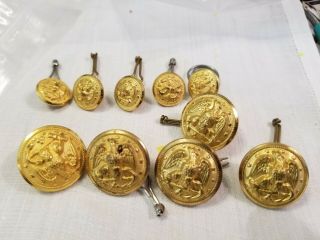 10 Wwii Brass Naval Officers Brass Jacket Buttons - 2 Sizes Waterbury Button Co