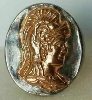 Scarce Ancient Roman Silver Legionary Ring Depicting Minerva Circa 50 - 300 Ad